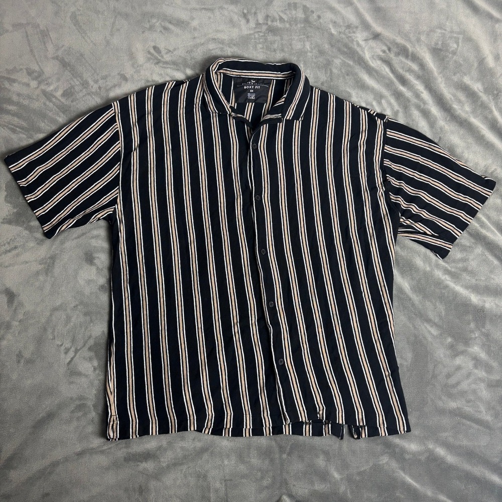 Steve's Jeans 5XL Boxy Fit Striped Knit Button Up Polo Streetwear Y2K Inspired